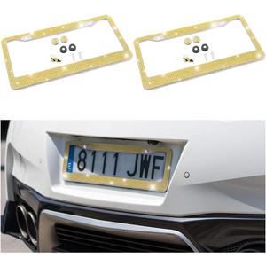 Bling 2PCS Car License Plate Frame, Handcrafted Crystal Stainless Steel License Plate Frame, Sparkly, Durable, Universal Fit, Car Accessories for Girls, Women (Yellow)