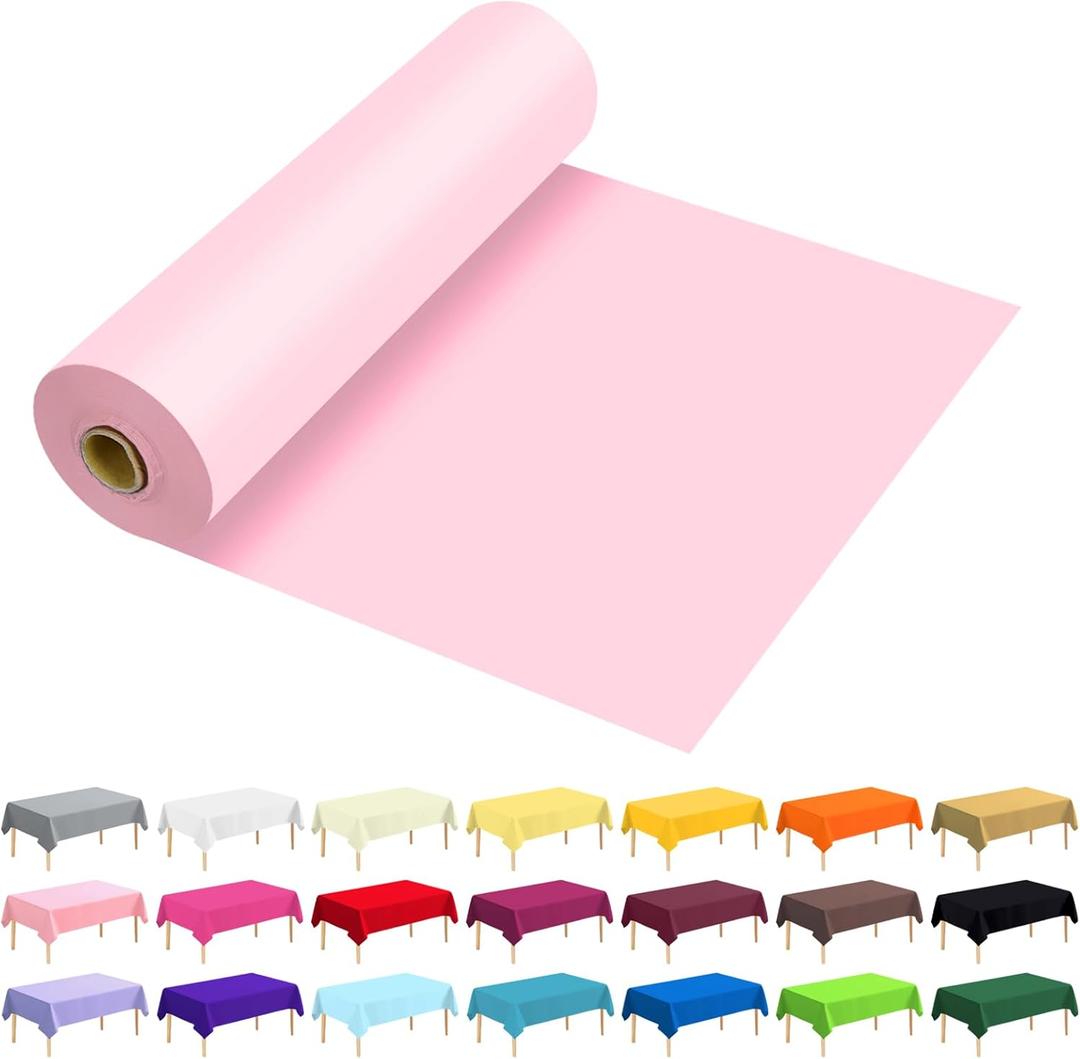 54 Inch X 100 Feet Plastic Table Cover Roll Premium Disposable Plastic Tablecloth for All Type/Shape Tables | Picnic, Party, Banquet, Birthdays, Weddings (Pink, 54 Inch X 100 Feet)