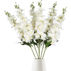 IPOPU Artificial Snapdragon Flowers, 6PCS White Delphinium Flowers 33" Larkspur Artificial Flowers Long Stem Faux Flowers for Tall Vases Wedding Home Table Decor(White)