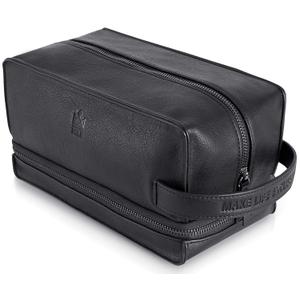MAKE LIFE EXCLUSIVE Mens Leather Toiletry Bag  Travel Dopp Kit, Shaving Bag, Grooming & Hygiene Organizer, Leather Toiletry Bag for Men, Gift for Him (Midnight Black)
