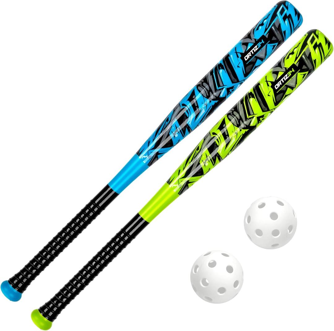 2 Pack Bat & Ball Set - Graffiti Plastic Bat & Ball Homerun Set- David Ortiz Backyard Baseball Set for Youth, Kids, Teenagers, Adults