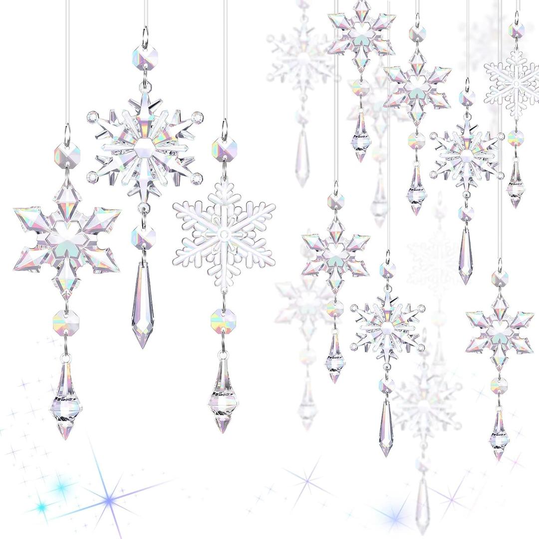 Boao AB Color 15 Pcs Crystal Snowflake Ornaments for Winter Valentine Acrylic Snowflake Wonderland Decorations for Party Favor Celebration