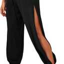 WDIRARA Women's High Waisted Slit Harem Pants Bow Tie Drawstring Cropped Trousers (Black, L)