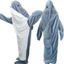 Wearable Shark Blanket Onesie for Adult Hoodie, Super Soft Comfortable Shark Costume, Blue L (L for 59-65in Height)