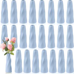 24 Pack Composite Plastic Flower Vases Bulk, Grey Blue Small Tall Conic Floral Vases for Centerpieces Unbreakable Bud Table Shelf Home Decoration for Wedding Party Living Room Decor