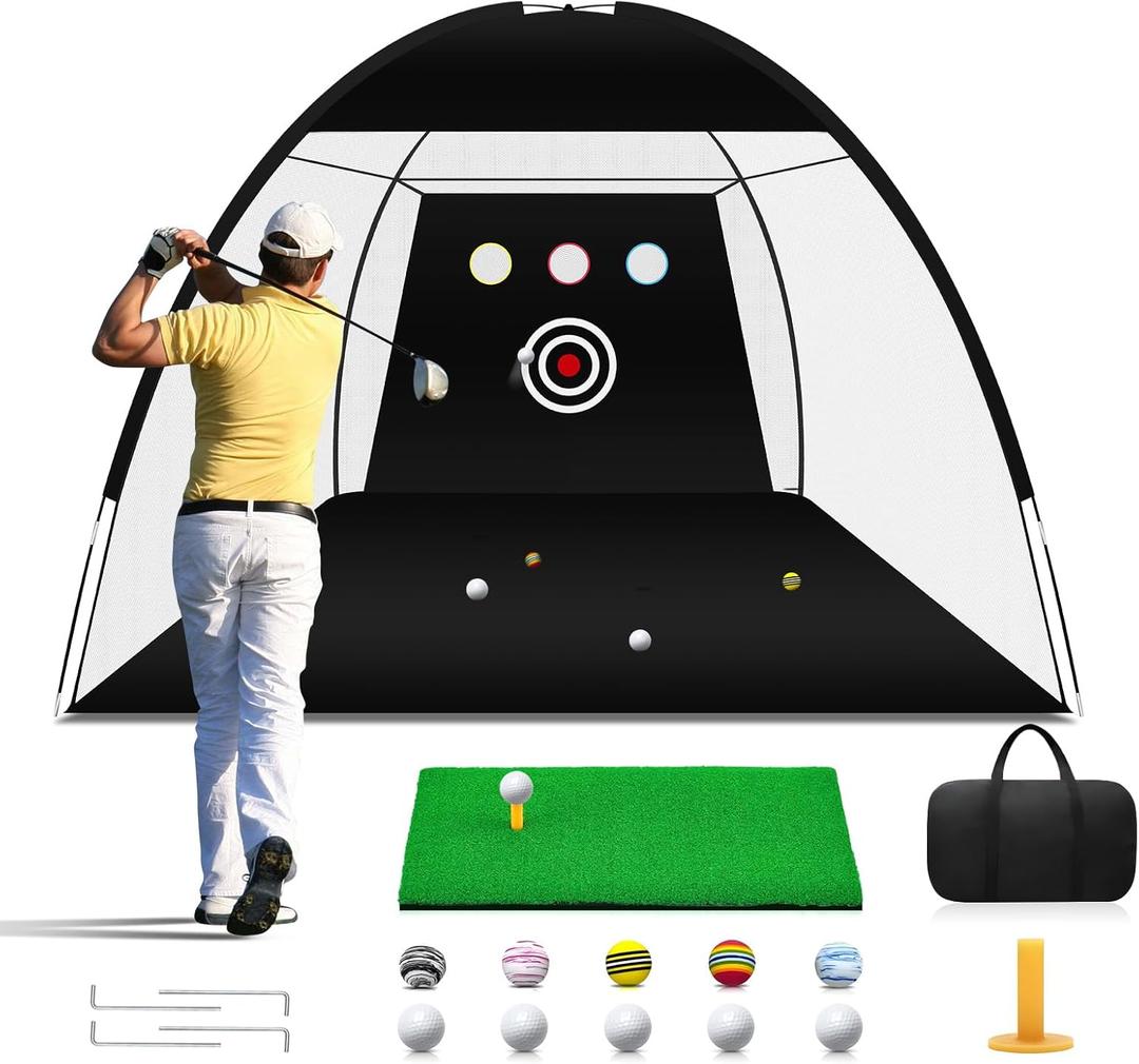 Golf Net, Practice Net with Hitting Mat, Home Hitting Aid Nets for Backyard Driving Chipping Swing Training with Target/Balls/Tee/Bag Accessories Gifts for Men/Golf Lovers