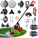 20000 RPM Electric Weed Wacker with Wheel,12″ Brushless Cordless Weed Eater Battery Powered, 4-in-1 Brush Cutter/String Trimmer/Grass Trimmer/Lawn Mower,Edger Stringless Weed Trimmer,5 Blade,2 Battery