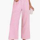 ANRABESS Women Striped Gingham Palazzo Cropped Pants Wide Leg Pajama Lounge Pants Plaid PJ Bottoms Cute Trousers with Pockets, XL, Pink White Plaid