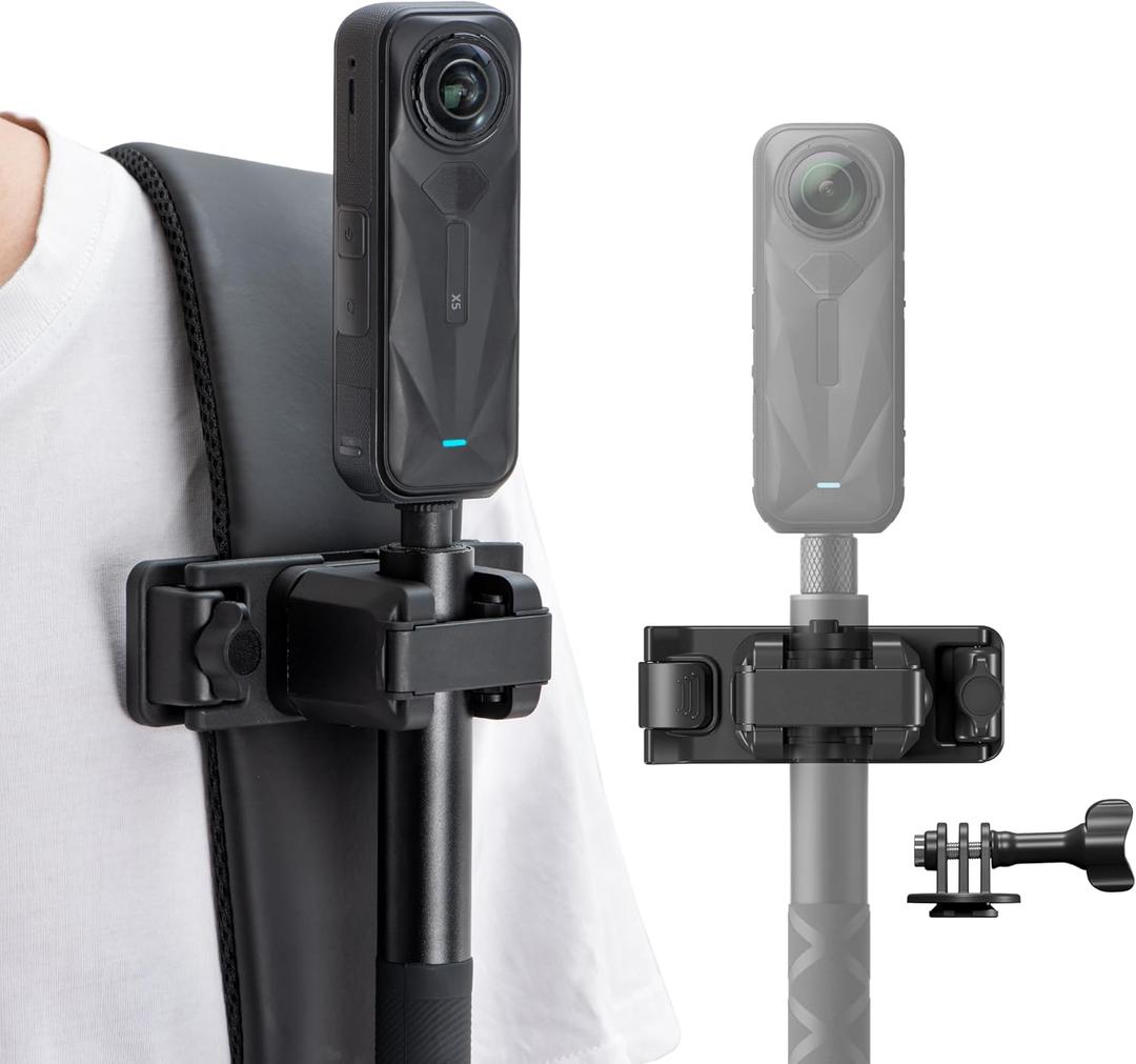 Selfie Stick Holster Backpack Strap Clip Mount for Insta 360 X5 X4 Air Go Ultra ACE Pro 2 Ajustable Quick Release for pro Hero 13 12 Max 2 for DJI osmo Nano Action 6 5 Accessories