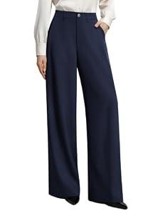 GRACE KARIN Womens Wide Leg Dress Pants Business Office Work Slacks Outfit Texture, Drape, Flowy, Tailored, Pockets, Elastic High Waist, Palazzo, Casual, Formal, Meeting, M