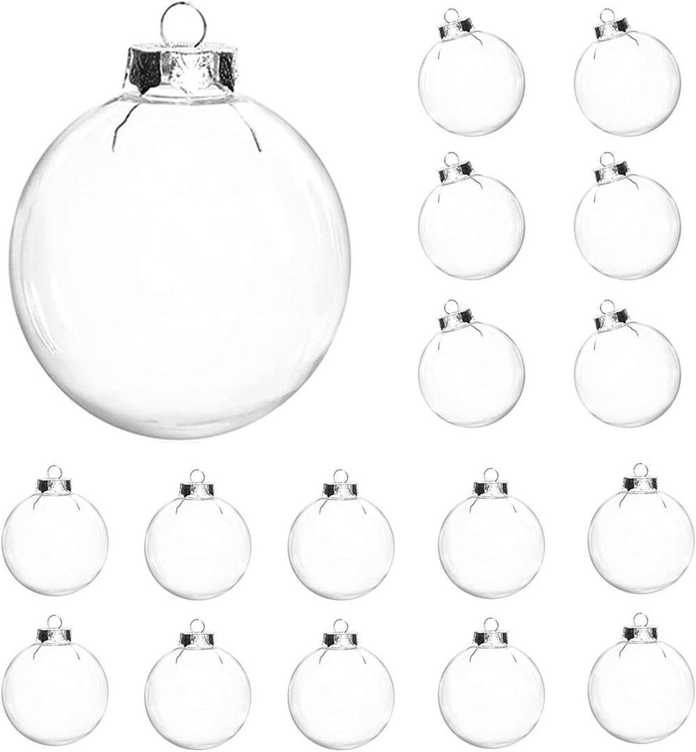 16 pcs Hanging Clear Plastic Fillable Ornaments, 2.36" DIY Christmas Balls Craft Ornaments for Christmas Tree, Halloween and Wedding Birthday Party Decorations, Creative Gifts (60 mm)