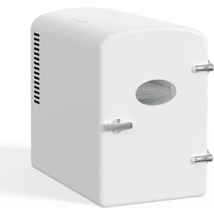 Simple Deluxe 6L Portable Mini Fridge with Observation Window, Warmer and Cooler 9 Cans Compact Refrigerator, 100% Freon-Free & Eco Friendly, White