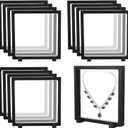 12 Pcs Black 3D Floating Display Case Frame, 7 Inch Plastic Holder Stands, Jewelry Storage Box with Base for Challenge Coins, Medallions, Jewelry, Collectibles and More
