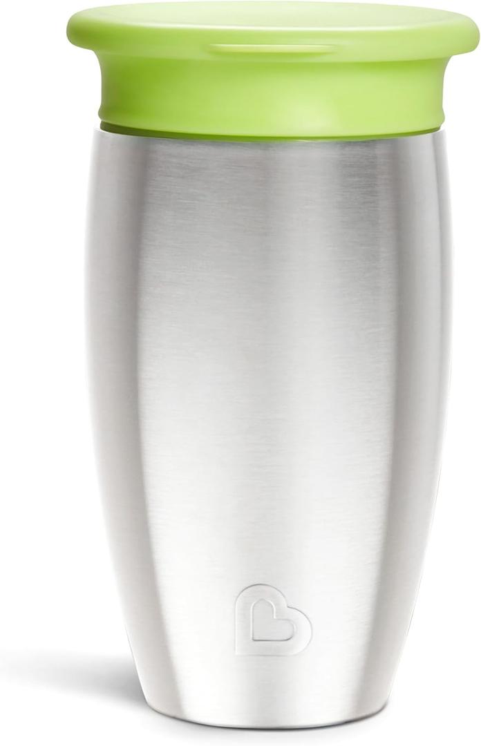 Munchkin Stainless Steel Sippy Cups for Toddlers 1-3, Spill Proof Miracle 360 Cup, Insulated, 10 Ounce, Green