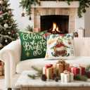 Artscope Christmas Oh Holy Night Merry Bright Jesus Wreath Throw Pillow Covers 16x16 Inch Set of 4, Winter Hoilday Christmas Decoration Pillow Cases for Home Sofa Couch Decor-Green