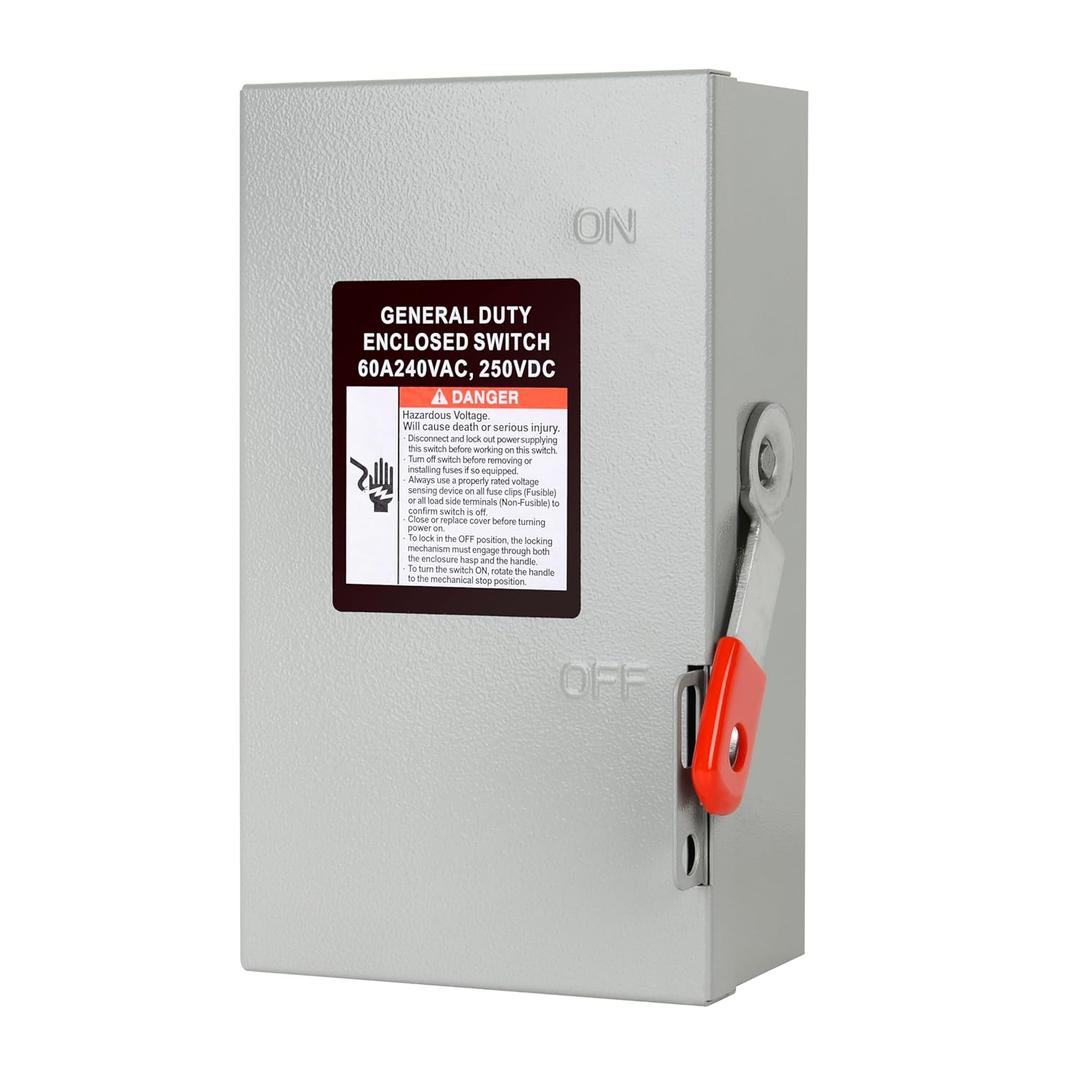 2P 60A 120/240V Single Phase 2 Wire Duty Safety Switch Outdoor Non-Fusible Safety Switch