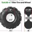 AR-PRO 11x4.00-4" Tiller Tire and Wheel, 3/4" Axle Bore Hole, 3-1/8" Centered Hub, Compatible with Craftsman and Troy-Bilt Tiller, 4Ply Pneumatic (Set of 2)