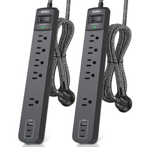 2 Pack Long Surge Protector Power Strip - 25ft Extension Cord with 5 Widely 3 USB (2 USB-C) Ports, Flat Plug, Desktop Charging Station for Home Office College Dorm Room Essentials