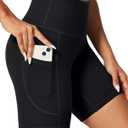 IUGA Biker Shorts Women 6" Tummy Control Workout Shorts Women with Pockets High Waisted Yoga Running Gym Spandex Compression (Large, Black)