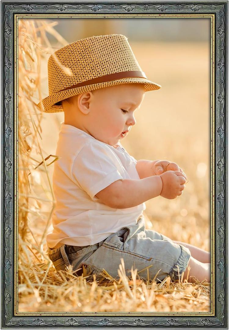20x30 Wood Frame Vintage Green, Rustic 30x20in Floral Picture Frames, 20 x 30inch Gallery Photo Pic Display with HD Plexiglass, 1.4in Widen 1in Thick, Horizontal Vertical Wall Display