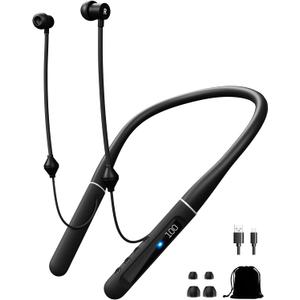Air Tube Bluetooth Headphones with LED Battery Display, EMF Free Neckband Wireless Earbuds with 25H Playtime, HD Bass Airtube Headphone Emf Free with Mic And Controls, Airtube Earbuds For Sleep, Work, Gym