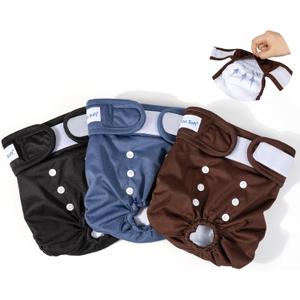 Pet Soft Washable Female Diapers (3 Pack) Female Dog Diapers, Comfort Reusable Doggy Diapers for Girl Dog in Period Heat (Deep Set, S)