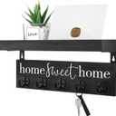 Key Holder Wall Mount  Rustic Shelf with Hooks for Coats, Leashes  Paulownia Wood with Metal Key Hooks Enhances Farmhouse Decor and Entryway Storage (14" x 6.3" x 3.9") Black