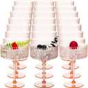 Jingmore 24 Pcs Ribbed Martini Glasses 10 oz Disposable Plastic Vintage Ribbed Coupe Glasses Unbreakable Dessert Parfait Glassware for Wedding Birthday Party Supplies (Champagne Powder)