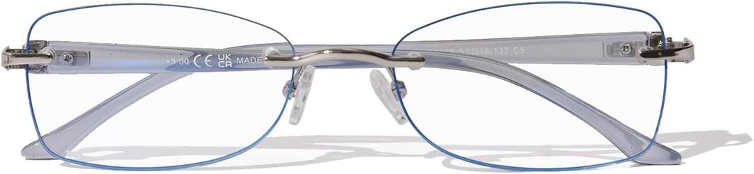 Rimless Reading Glasses for Women, Rectangle Blue Light Blocking Readers With Tinted Edge