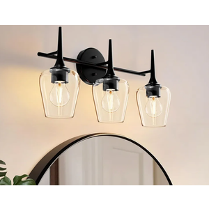 Bathroom Vanity Light Fixture, 3 Light Modern Black Vanity Lighting fixtures, Lighting Fixtures Over Mirror, Wall Lamp with Clear Glass for Bathroom, Hallway, Bedroom