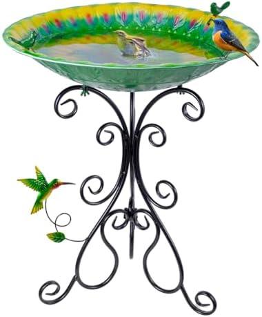 DREAMSOUL 20" Peacock Large Bird Bath Stand, Metal Bird Baths for Outdoors with Folding Bracket, 4.5 Inch Deep Birdbath for Garden Yard Decor DREAMSOUL 20" Peacock Large Bird Bath Stand, Metal Bird Baths for Outdoors with Folding Bracket, 4.5 Inch Deep Birdbath for Garden Yard Decor
