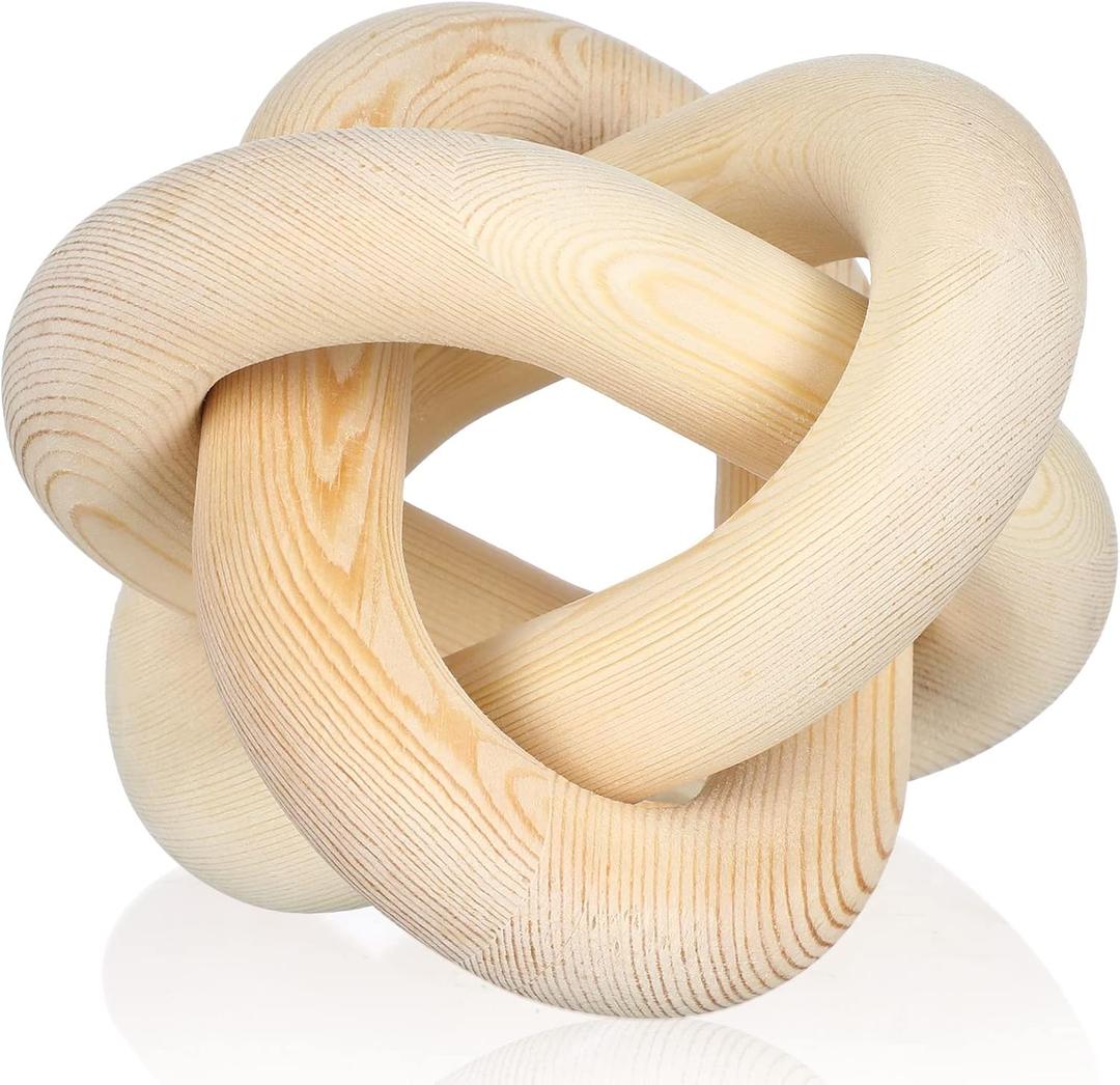 Yalikop 3 Link Wood Knot Decor Rustic Home Dcor Accents Hand Carved Coffee Table Decoration, Boho Chain Link Decoration, Modern Shelf, Rustic Objects for Home Living Room Bedroom(Natural)