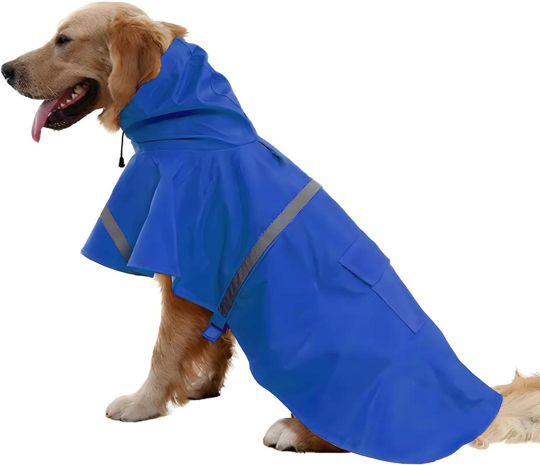 NACOCO Large Dog Raincoat Adjustable Pet Water Proof Clothes Lightweight Rain Jacket Poncho Hoodies with Strip Reflective (XXL, Blue) (2X-Large (Pack of 1))