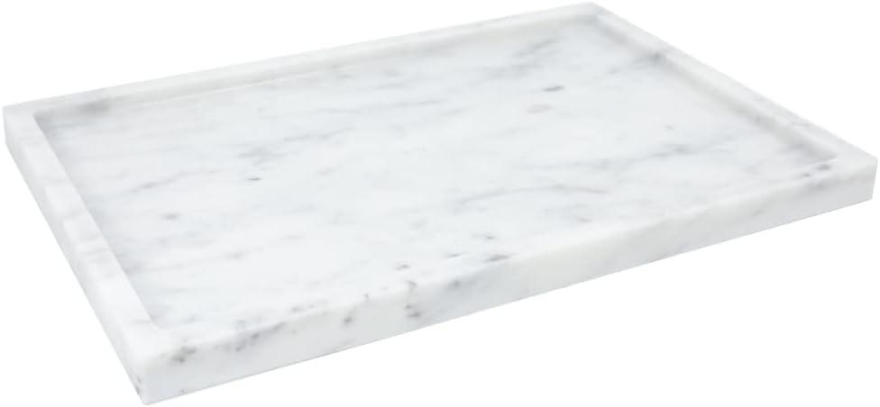 100% Natural Marble Serving Tray Luxury Marble Storage Tray for Home Decor Stone Tray for Bathroom/Kitchen/Vanity/Dresser,Plate Holder for Tissues, Candles, Towel (12" x 8" x 0.7")
