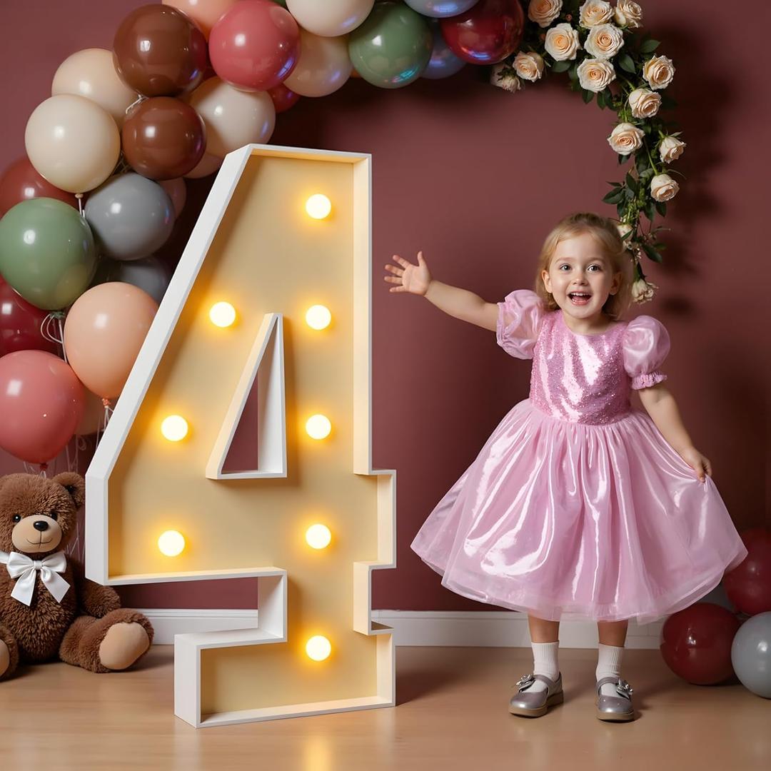imprsv 3FT Light Up Numbers, Marquee Numbers 4 for Birthday and Anniversary Party Decorations, Large Light Up 4, Pre-Cut Foam Board Kit