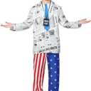 EraSpooky Mens Fake News Anchor Costume, News Reporter Journalist Outfits, Adult Patriotic Suit with Hat, Tie and Press Pass (XL)