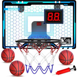 HopeRock Indoor Mini Basketball Hoop for Kids, Basketball Hoops Over The Door with LED Lighting, Mini Hoop with Scoreboard & 3 Balls, Basketball Toys Gifts for 5 6 7 8 9 10 11 12 Year Old Boys Girls