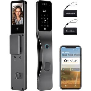 Matter Smart Lock,Compatible with Apple Home, Alexa,Google,Built-in Wi-Fi,8-in-1 Unlocking Options Including Facial Recognition,Hd Video Camera,Fingerprint,Voice Calls
