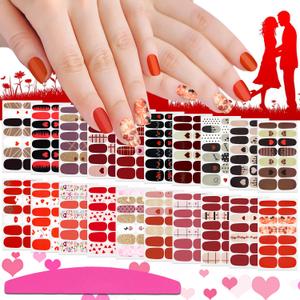SILPECWEE 20 Sheets Valentine's Day Nail Polish Stickers Decals Nail Wraps for Women Gel Nail Strips Self Adhesive Nail Polish Strips Holiday Manicure Design for Nail Art with 1pc Nail File