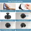 Suction Cup Hooks for Glass Window, Stainless Steel Shower Suction Hooks for Hanging Robe Towels, Mounting on Glass Shower Doors, No Drill Removable Towel Hooks (2 Pack-Black)