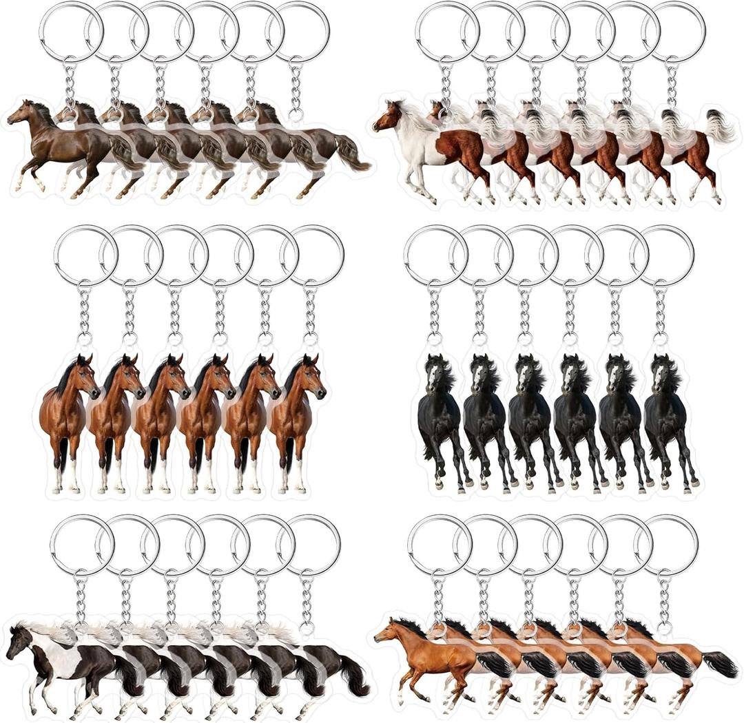 Huquary 60 Pcs Horses Keychain Key Ring Decoration Bulk Horse Party Favors Animal Themed Birthday Supplies for Friends Guest Return Gift Vintage Key Ring Jewelry for Party Accessories