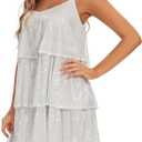 Women's Glitter Sequin Dress Adjustable Spaghetti Strap V Neck Fashion Sparkle Layered Evening Party Dress (White, L)