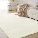 Amazon Basics Indoor Area Rugs, Soft-Touch Washable Home Decor Carpet for Living Room Bedroom, 7' L 5' W, Curve Beige