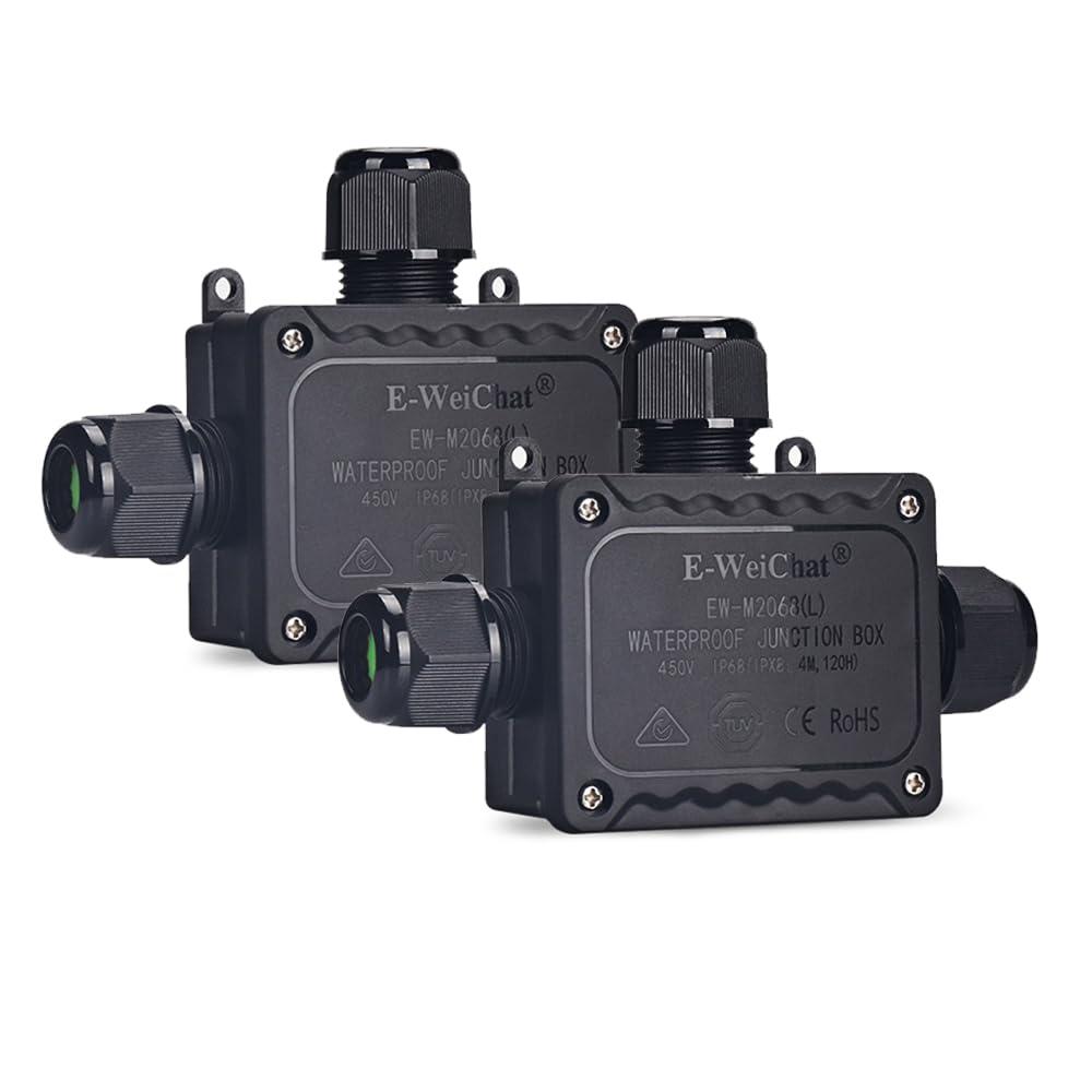 Junction Box Outdoor Waterproof Electrical Box,3-Way,IP68 Black Outdoor M25 coaxial Connector, for Cable 0.2-0.55in UL Listed(2Pack)