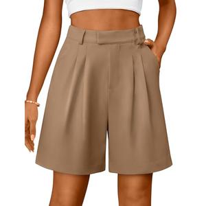 IWH Women's Linen Shorts Wide Leg Dress Casual Summer Pleated Shorts High Waisted with Pockets 7" Coffee, Size XL