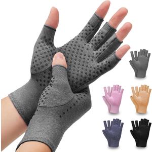 DRNAIETY 2 Pairs Arthritis Compression Gloves- for Hand Arthritis, Carpal Tunnel Pain, Rheumatoid Arthritis, RSI, Fingerless, Anti-Slip, Breathable Gloves for Men & Women, Typing, Daily Use(S, Gray) (Grey)