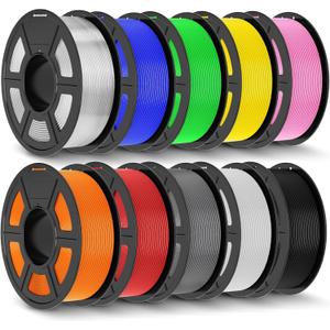 JAYO PLA+ Filament 1.75mm,3D Printer Filament PLA Plus Dimensional Accuracy +/- 0.02 mm, 1.1 Kg Per Spool, Black+White+Gray+Blue+Red+Green+Orange+Yellow+Pink+Transparent of 10