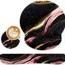 Britimes Black Pink Gold Marble Ergonomic Mouse Pad Set with Wrist Rest Non-Slip Rubber Base Wrist Cushion Support and Coasters Mousepad with Wrist Support for Computer Keyboard and Desk