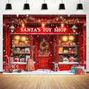 Wathon Red Christmas Backdrop for Photography Santa's Toy Shop Candy Cane in Snowy Scene Photo Backdrop Christmas Holiday Xmas Party Decorations Photo Background Booth Video Studio Props 7X5FT