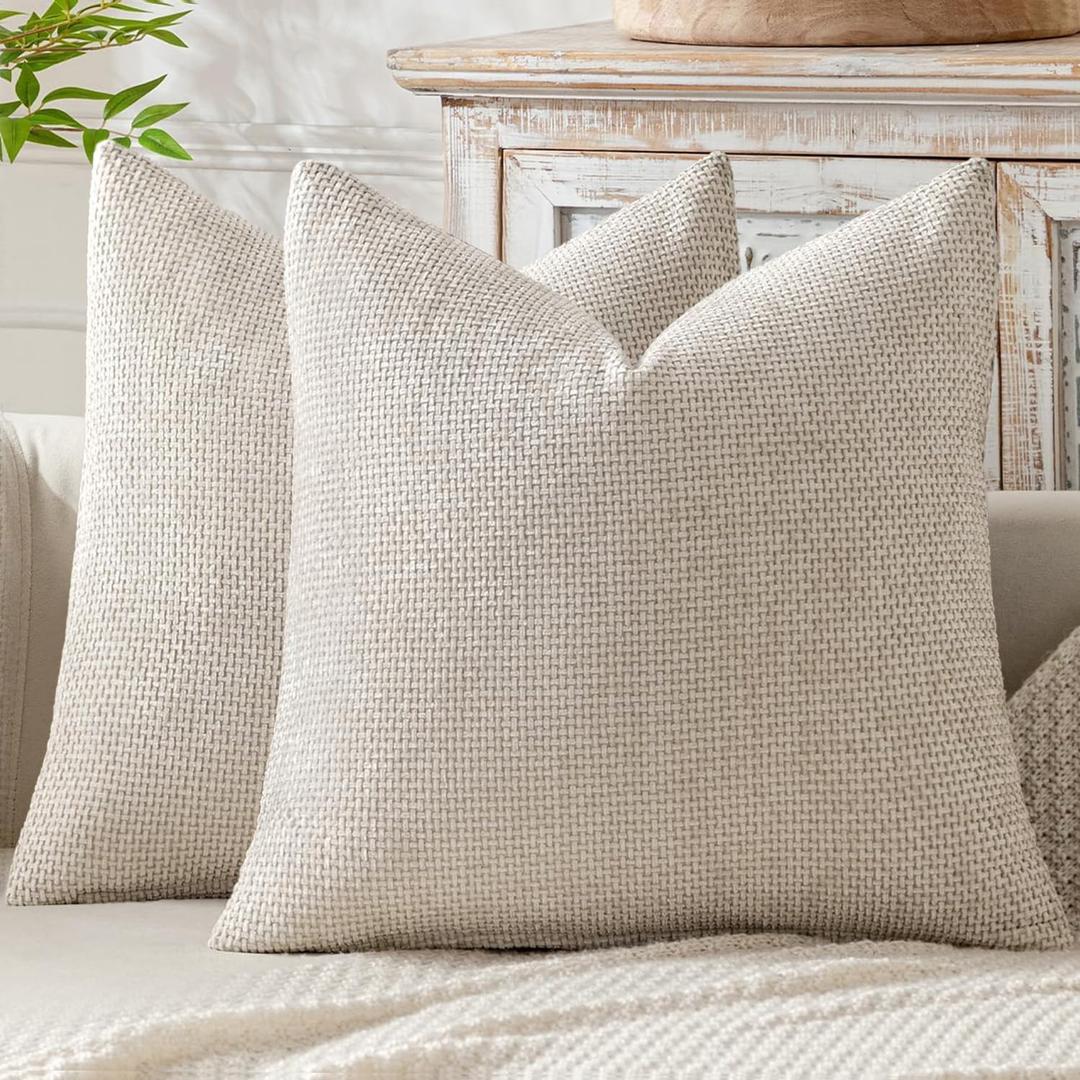MIULEE Pack of 2 Couch Throw Pillow Covers 20x20 Inch Neutral Beige Modern Boho Accent Decorative Pillow Covers Soft Chenille Farmhouse Cushion Covers for Home Decor Bed Sofa Living Room
